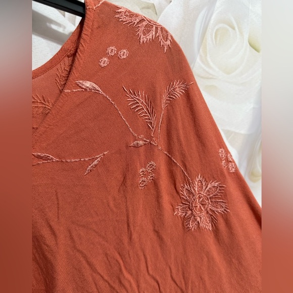 Coral lucky brand bohemian bell sleeve embroidered crop top size Xs 100% Viscose - Picture 12 of 14